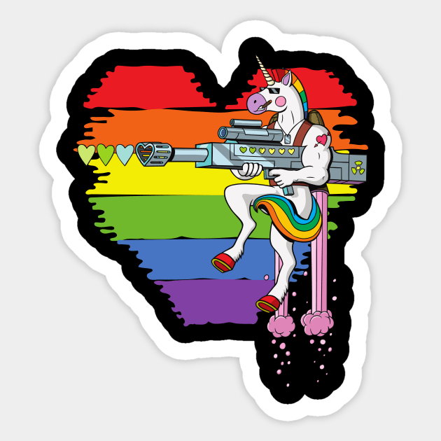 Gay Pride Rainbow Flag Unicorn Shirt Sticker by PowderShot